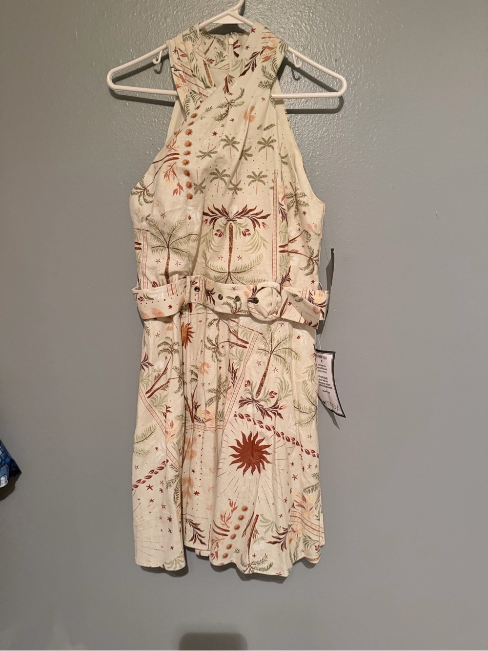 RACHEL Rachel Roy Cream halter Floral Belted Dress with Rust & Sage Print